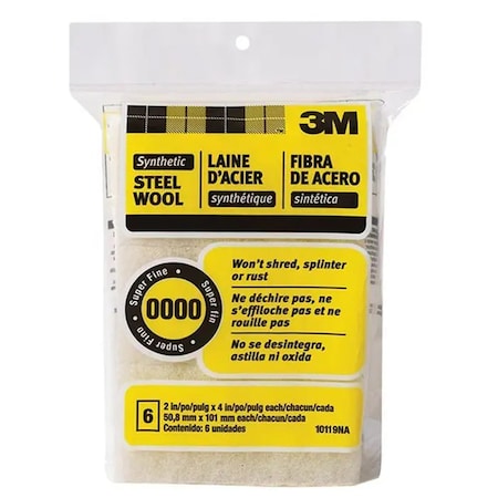 3M 2 x 4 Synthetic Steel Wool Rectangular Pad No 0000 Super Fine, PK 6 10119